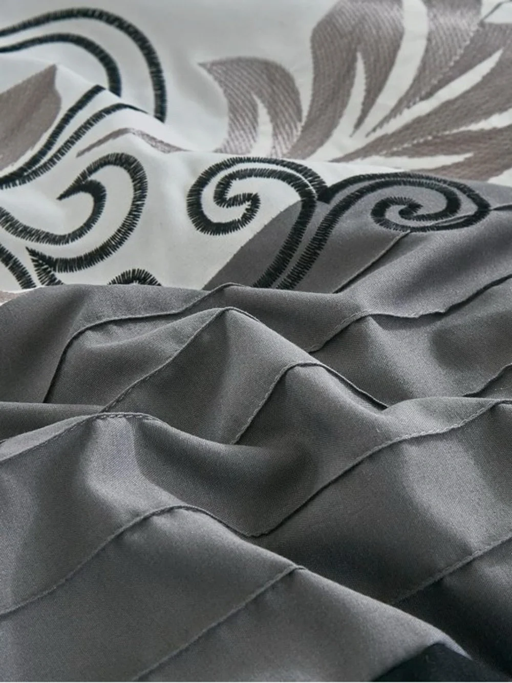 Gray and Black Embroidered Comforter Set - Brand: